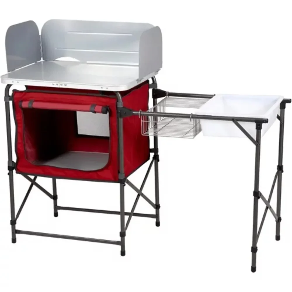Ozark Trail Deluxe Camping Kitchen with Storage, Silver and Red, 79 cm x 33 cm x 21 cm Кухненски остров | САЩ | Нов