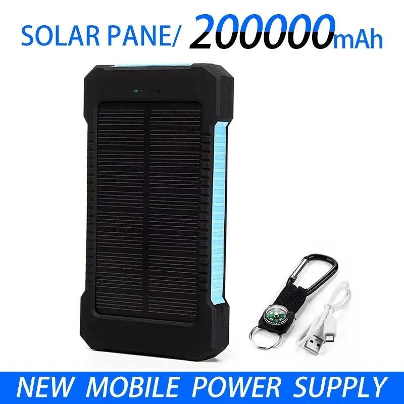 Power Bank 200000mah външна батерия слънчева Ledsos фенерче бързо зареждане преносима водоустойчива банка за захранване за смартфон