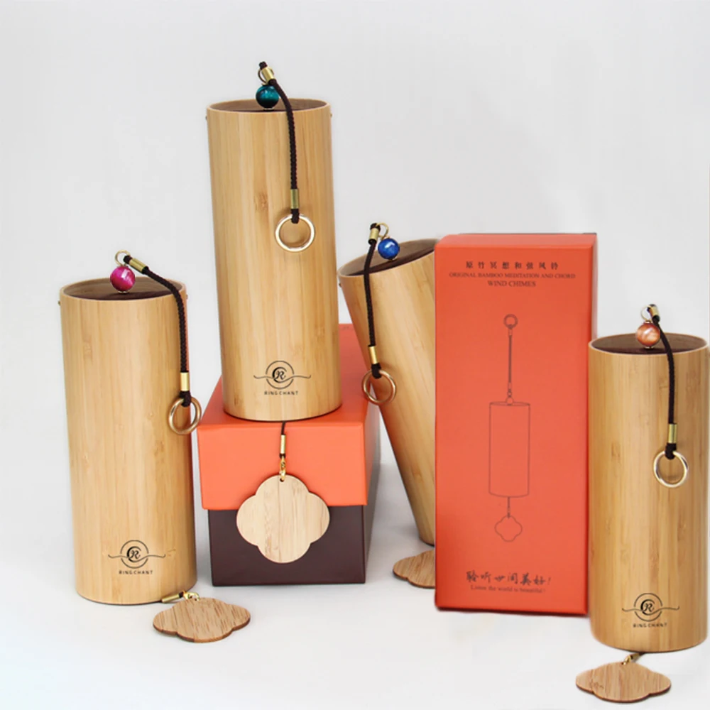 RING ПЕСНОПЕНИЕ Четири елемента чакра камбанки естествен бамбук материал за звук лечебна баня с подаръчна кутия