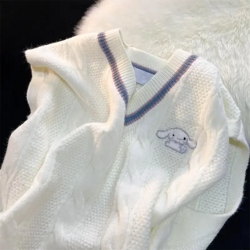 Sanrio Канела куче вътрешна жилетка хлабав v-образно деколте трикотажен пуловер палто