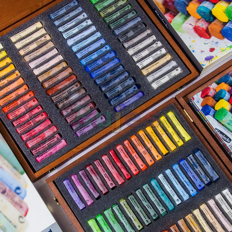 Schmincke пастел, комплект от 45/60/100 цвята, дървена кутия, ръчно изработени пастели, брилянтен, кадифен мат, най-високи светлоустойчиви цветове