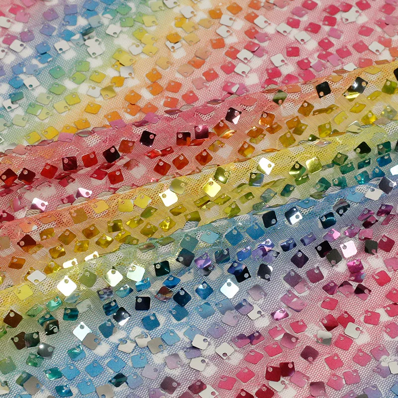 Sequins 5mm тъкани Rainbow печатни бродерия танц рокля Sparkly за DIY дрехи