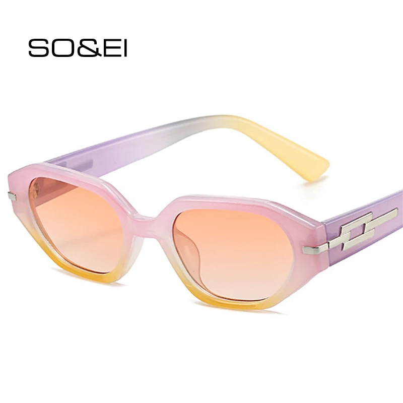 SHAUNA Fashion Polygon Cat Eye Цветни слънчеви очила Жени Дизайнер на марката Градиентни нюанси UV400 Мъже Тенденциозно Слънчеви очила