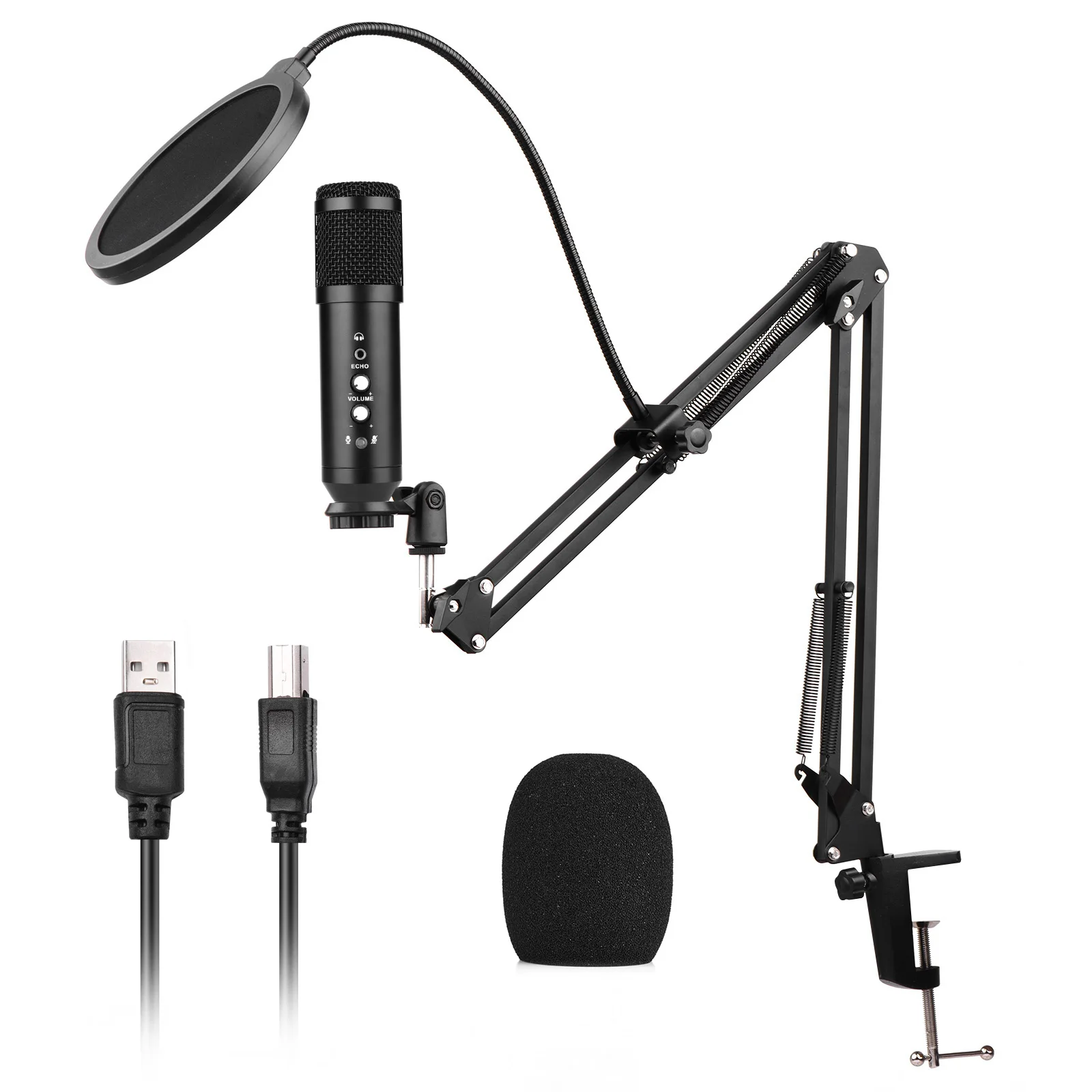Studio запис USB кондензатор микрофон микрофон комплект с регулируемо окачване ножица ръка стойка поп филтър предното стъкло USB кабел