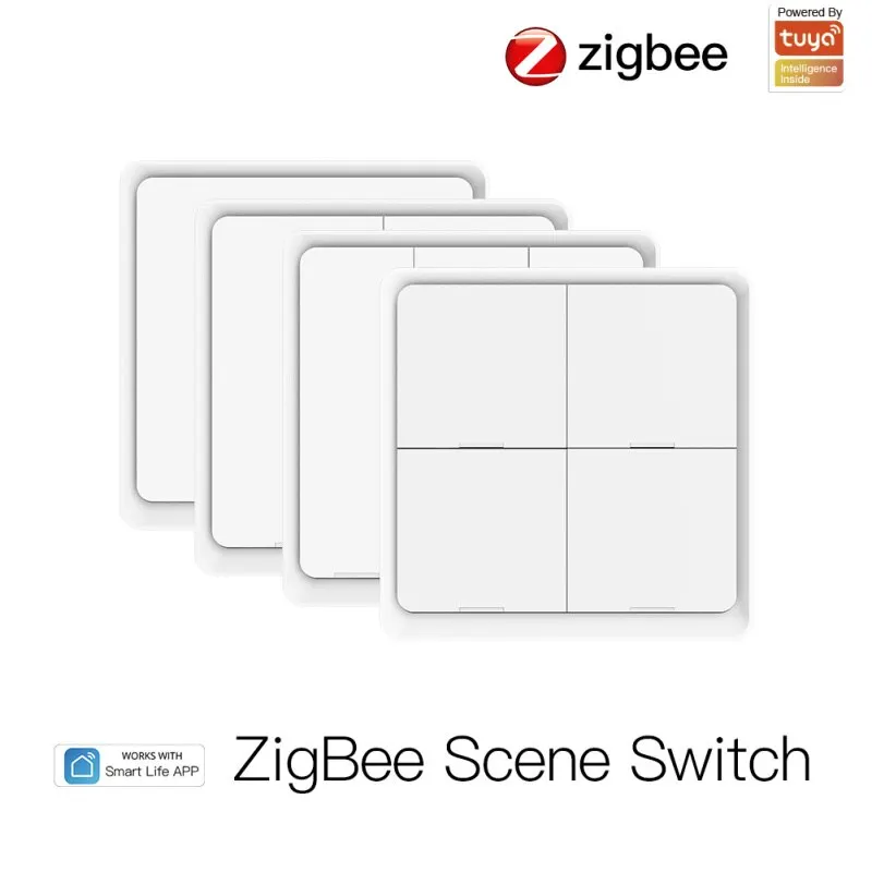 Tuya ZigBee Интелигентен превключвател на сцената 4 Банда 12 сцена Интелигентен дом Бутон за превключване на сцени Поддръжка на интелигентен живот App Нуждаете се от Zigbee Gateway