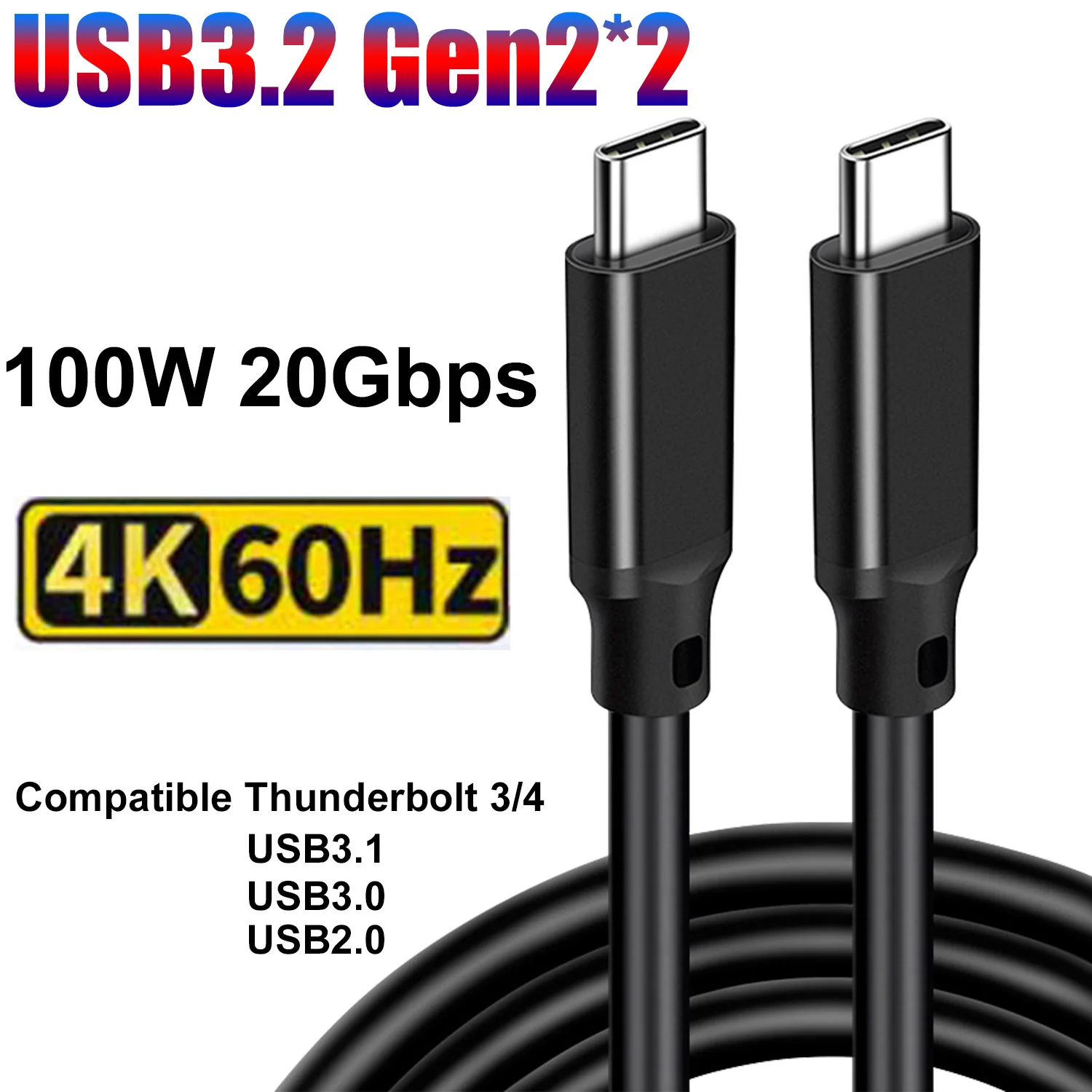 USB 3.2 Gen 2 * 2 Тип C до C кабел за Macbook Samsung Xiaomi PD 100W ThunderBolt 3 USBC USB-C Gen2 5M кабел 4K видео 1M 2M 3M 5 M