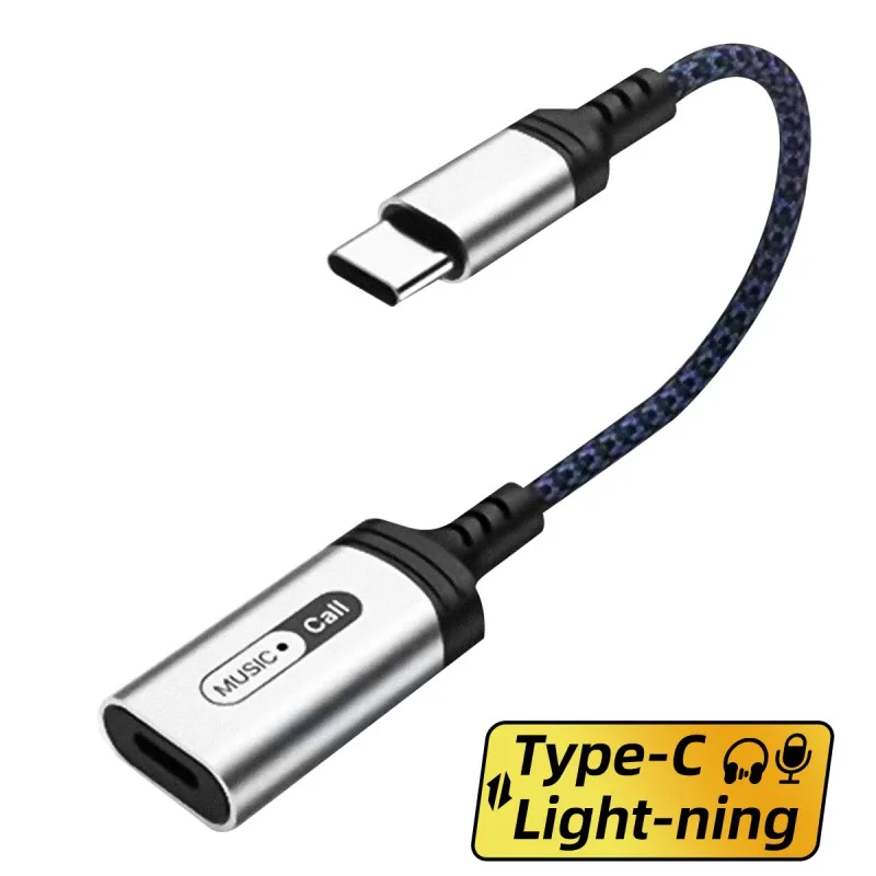 USB C към адаптер за осветление тип C аудио за iPad Macbook iPhone 15 Pro Max 8Pin слушалки за разговори Converte PD 60W кабел за зареждане