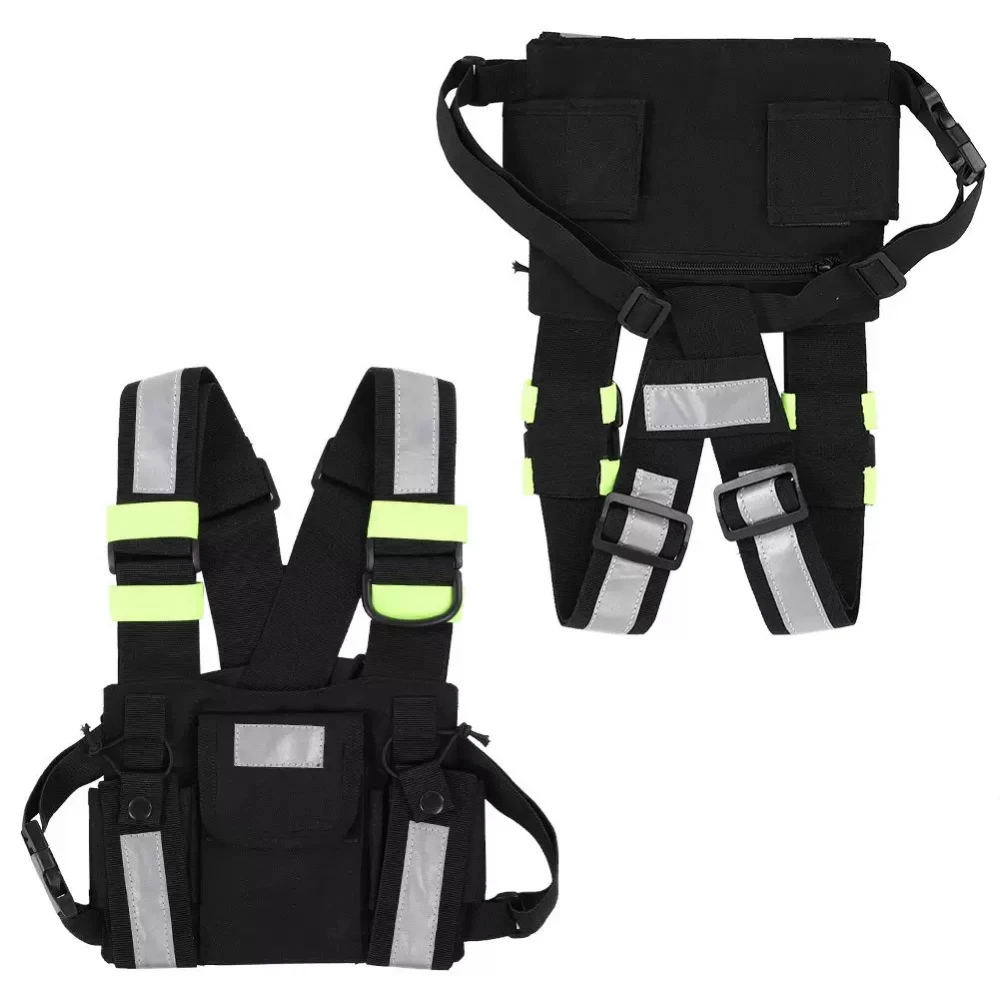 Walkie Talkie Ham Радио отразяващ колан гърдите преден пакет торбичка кобур чанта за носене на Baofeng UV-5R UV-82 раница