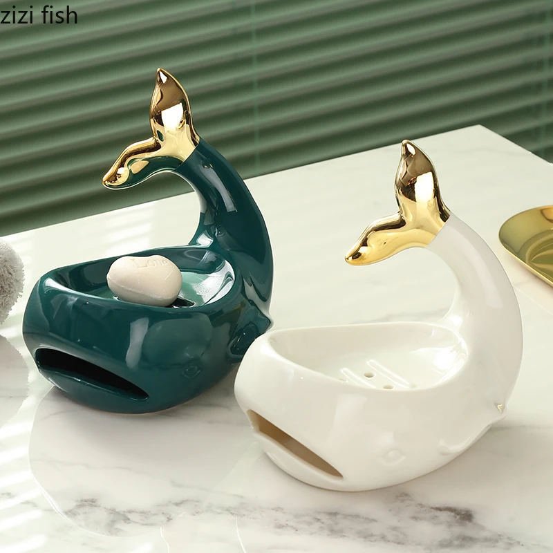 Whale/Fish Tail Soap Dishes Дозатор Сапунена кутия Керамични консумативи за баня Drain Rack Творчество Държач за сапун Аксесоари за баня