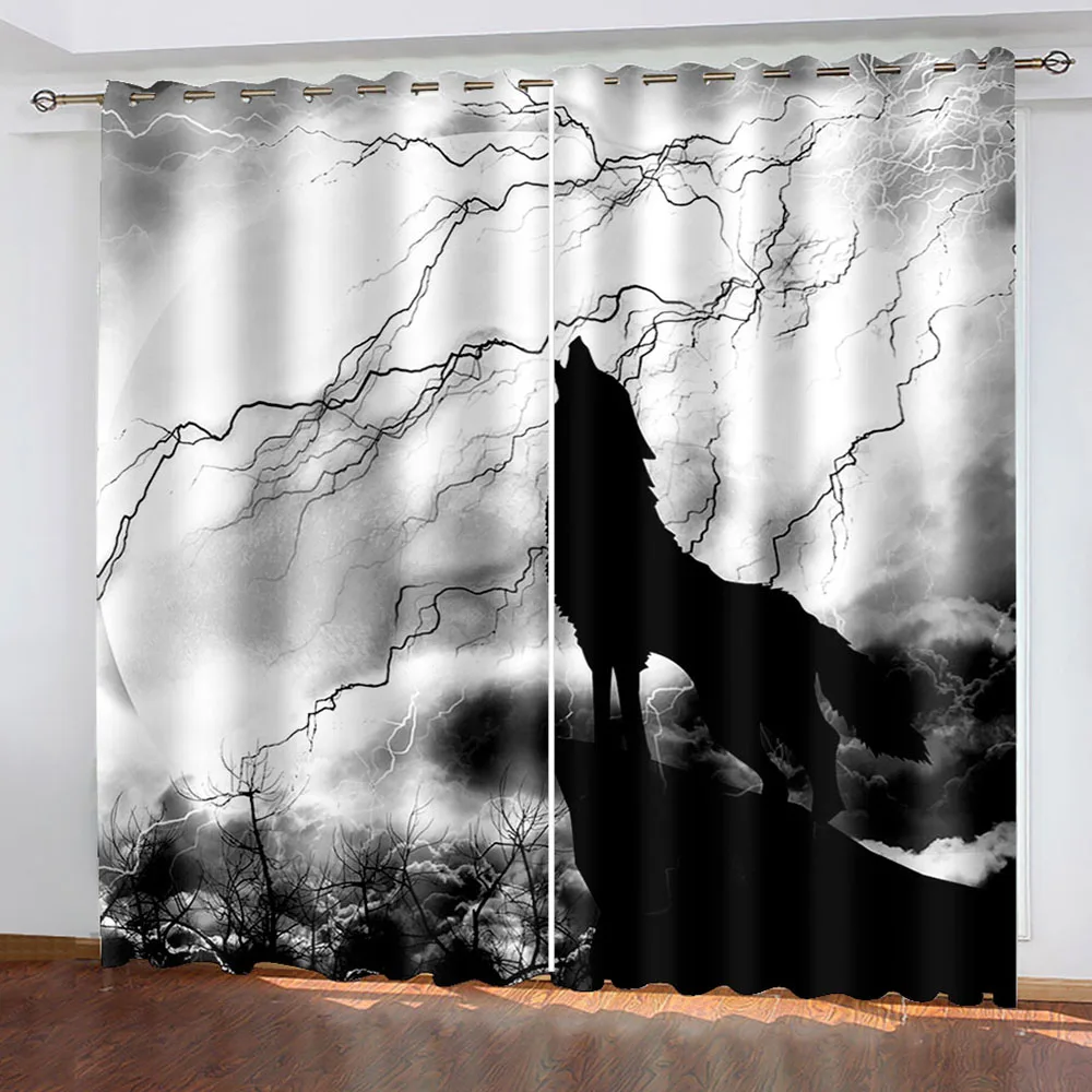 Wolf завеса за баня 3D цифров печат спалня хол прозорец завеси 2 панела