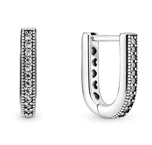 Автентични моменти U-образни обеци с обръч за жени 925 стерлинги сребърен сватбен подарък модни бижута