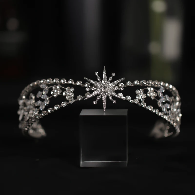 бароков луксозен кристал звезда лента за глава корона кристал ленти за коса за жени Bling булчински диадема коса корона сватба главата аксесоари
