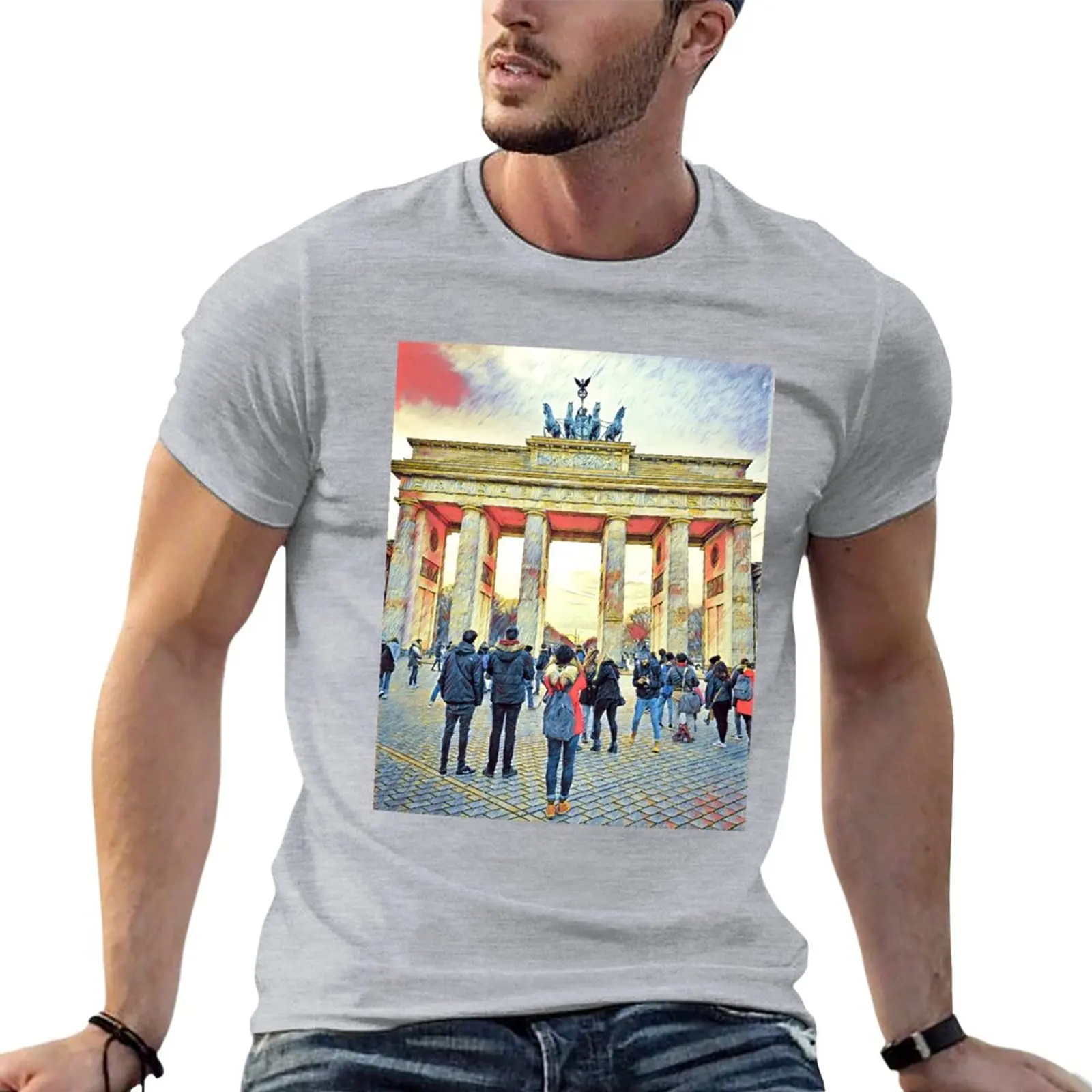 Берлин Залез пред тениската на Бранденбургската врата Блуза празни тениски лято топ Мъжка памучна тениска