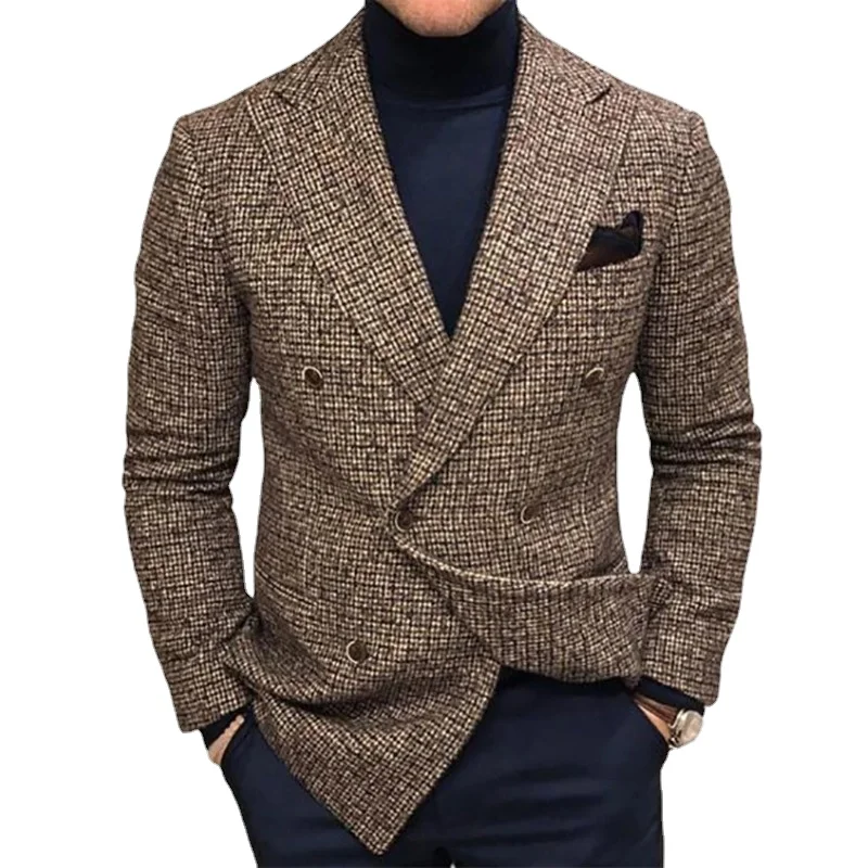 Бизнес ежедневни карирани еднореден костюм яке мъжки елегантен джентълмен британски стил ретро тънък професионален официален облекло