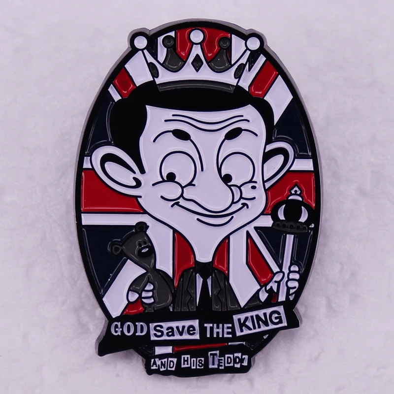 Бог да пази краля Боб Мек емайл щифт брошка смешно английски комик значка бижута смешно подарък