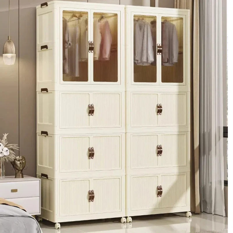 Голям капацитет сгъваем шкаф за съхранение Спалня Кутия за съхранение на закуски Сортиране на дрехи Двойна врата Отворени дрехи Гардеробни кошчета