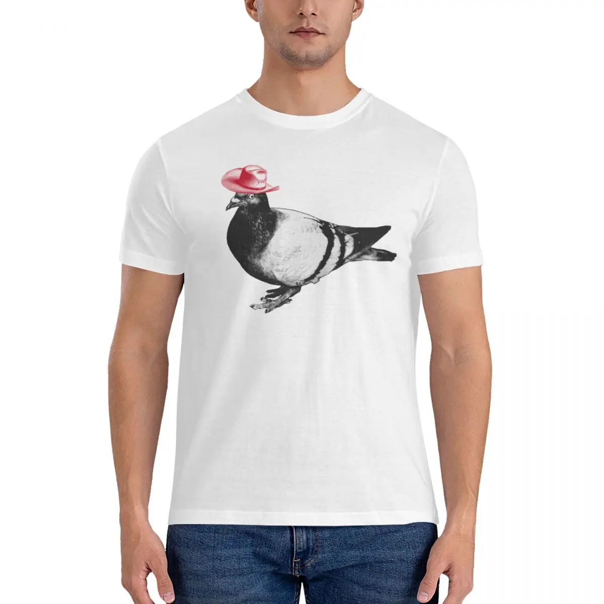 Гълъб с каубойска шапка Графична тениска тениски за мъже плюс размер тениски