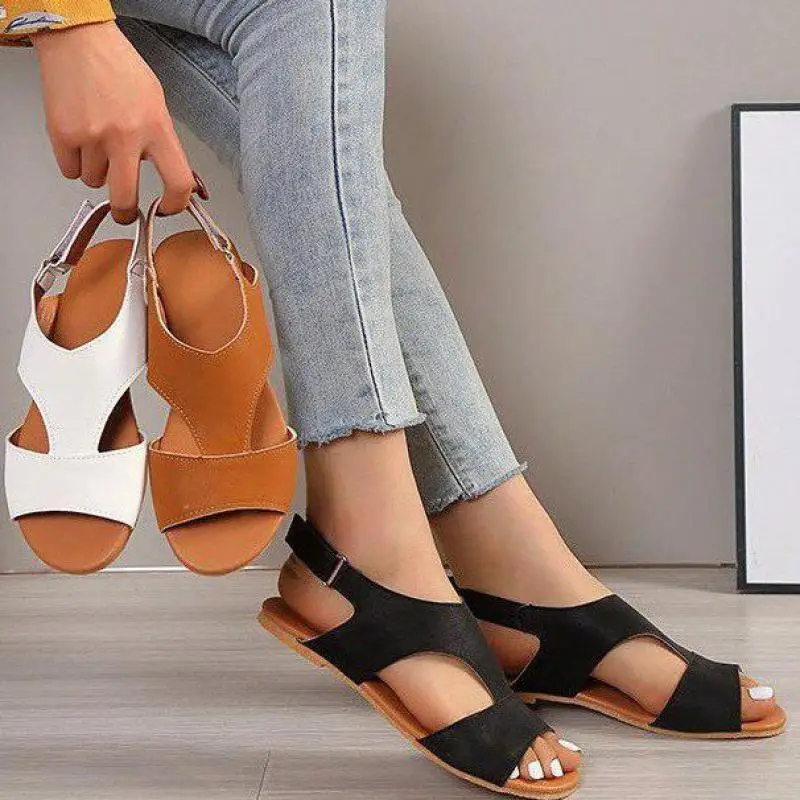 Дамски летни комфортни сандали в плътен цвят нови дамски ежедневни плажни сандали с плоска основа висококачествени обувки плюс размер 35-43