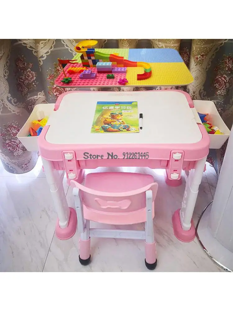 Детска маса и стол комплект детска градина градивен блок маса играчка игра маса обучение живопис маса за хранене може да се вдигне