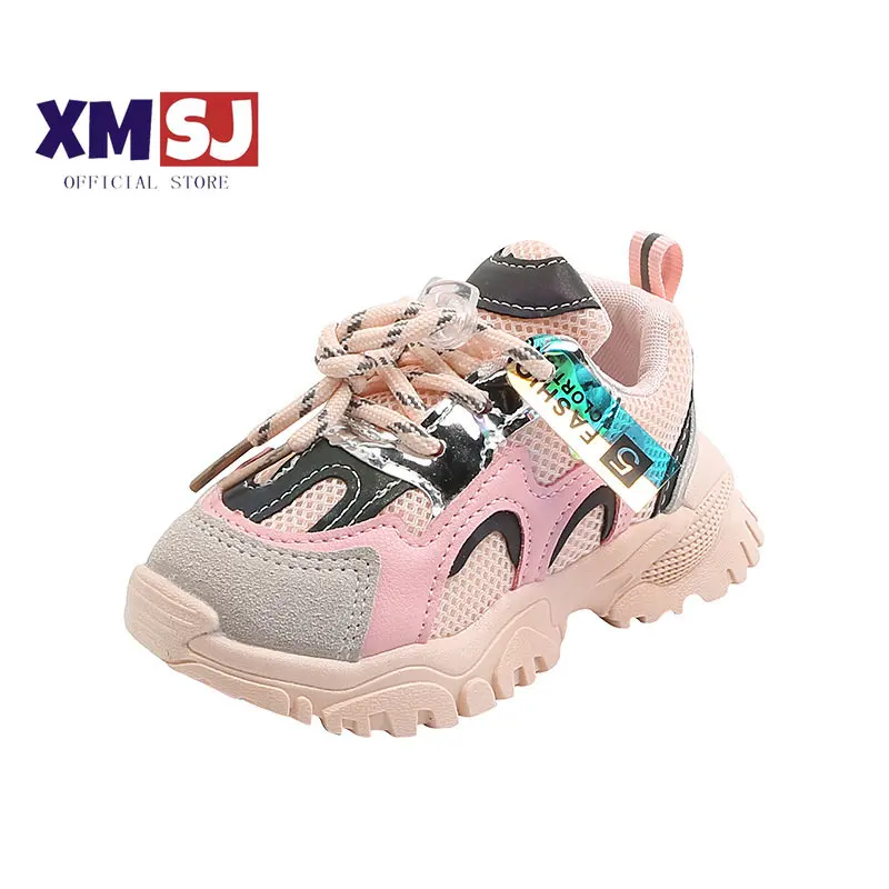 Детски спортни обувки Бебешки обувки с мека подметка Падане на нови момичета Бебешки дишащи нетни маратонки Мода Детски обувки за момчета