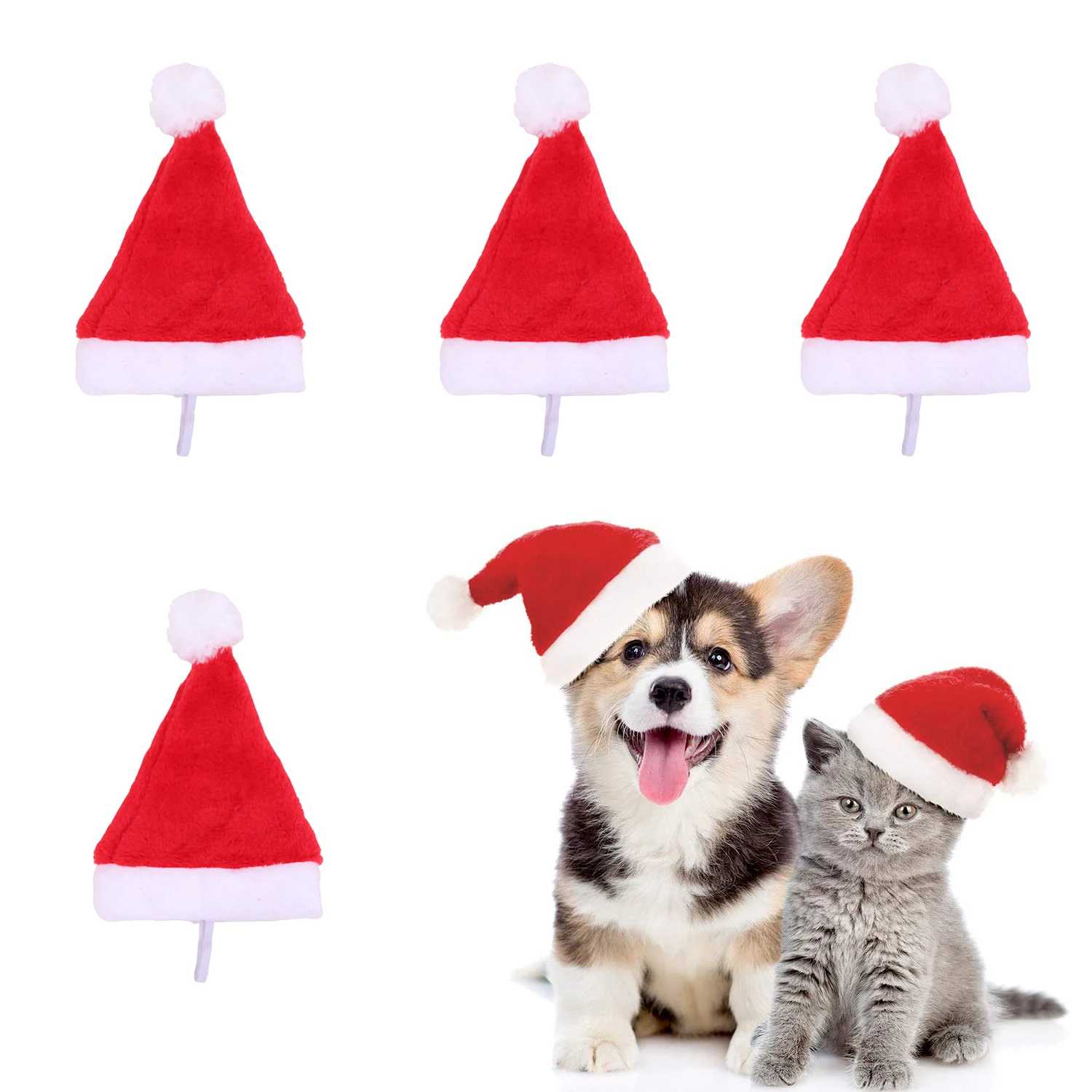 Домашен любимец куче котка Дядо Коледа костюм аксесоари малки кучета котки зимна топла шапка за Holloween празнично коледно парти снимки
