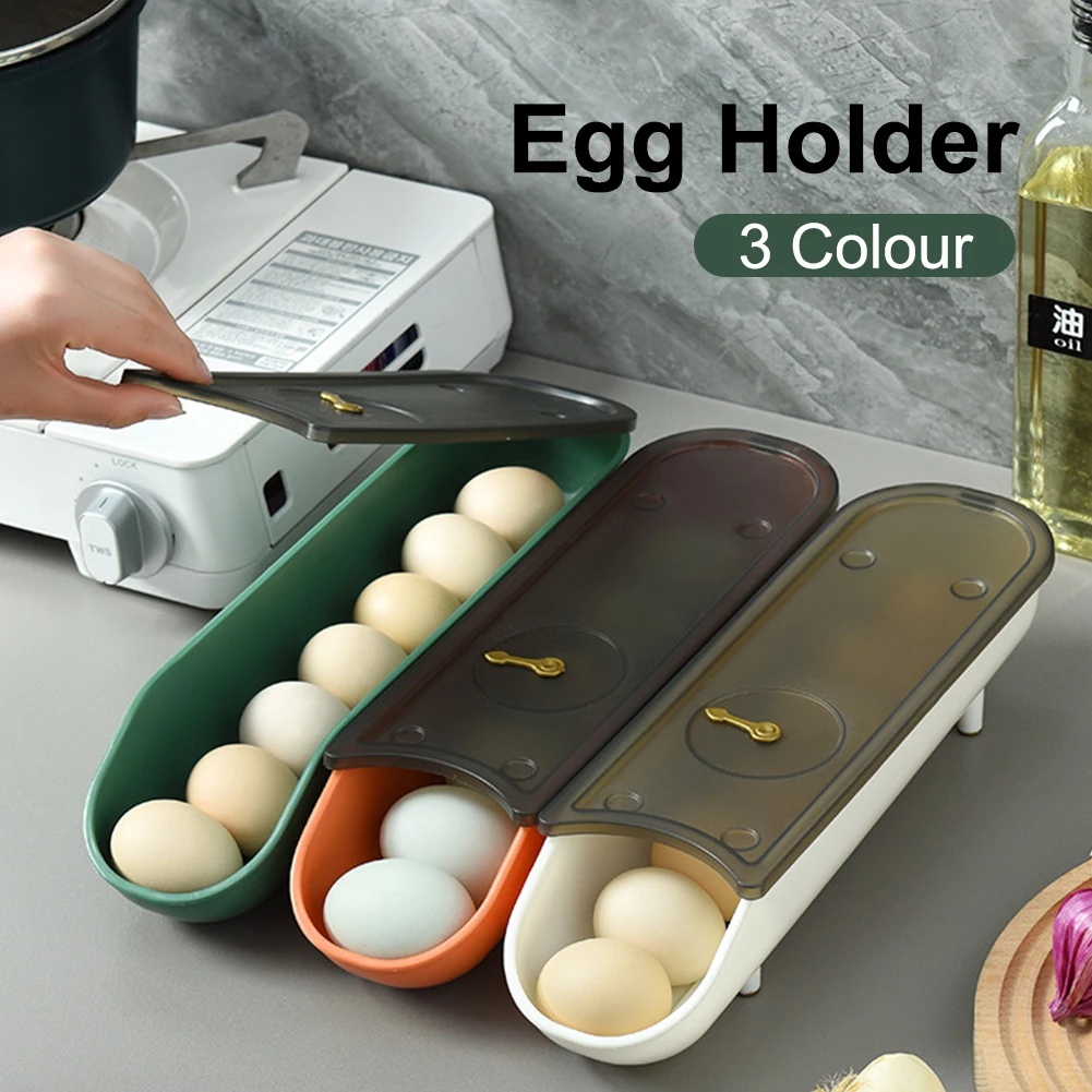 Държач за яйца за хладилник Подреждаща се една върху друга тава за съхранение на яйца с капак Автоматична тава за съхранение на яйца за хладилник Организатор