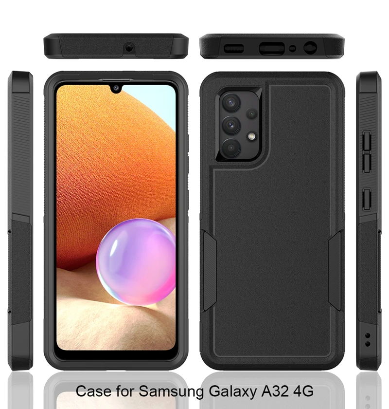 За Samsung Galaxy A32 4G против надраскване матово текстурирани твърди PC мобилен капак с гумена броня удароустойчива броня мобилен телефон случай