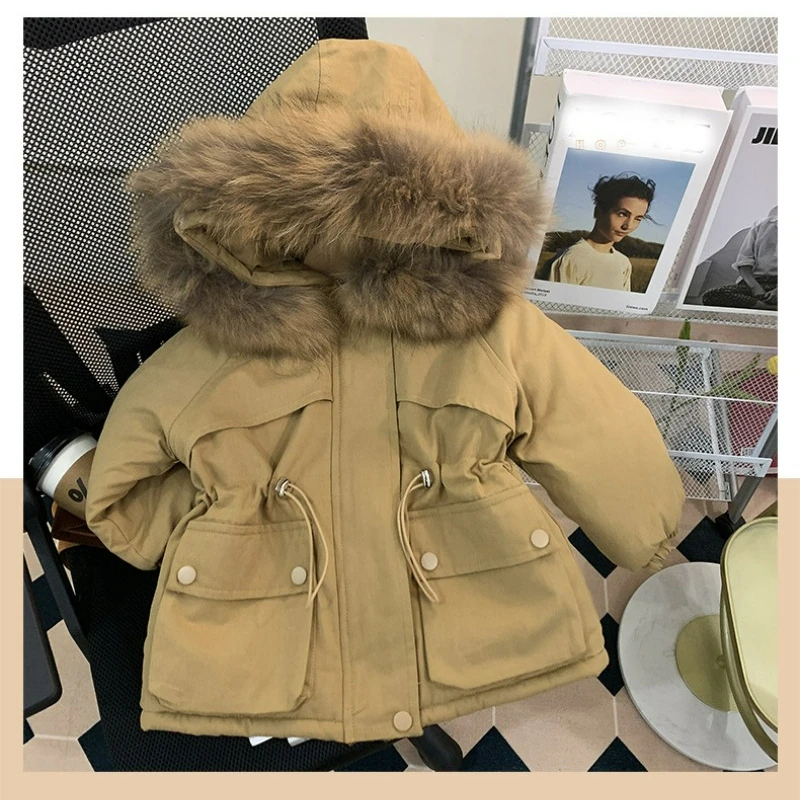 Зимни детски подплатени палта Модни момчета Памучни топли якета с качулка Бебешко руно кожени якета Детски дрехи Момичета палто