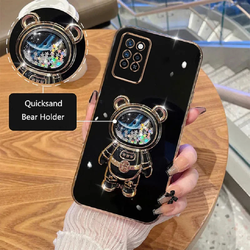 Карикатура мечка сгъвка стойка за Infinix Забележка 10 Pro телефон случай луксозен покритие