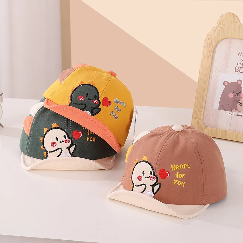 корейски динозавър бебе бейзболна шапка сладък карикатура животно регулируема бебе връх шапка плътен цвят мек памук деца случайни спортна шапка