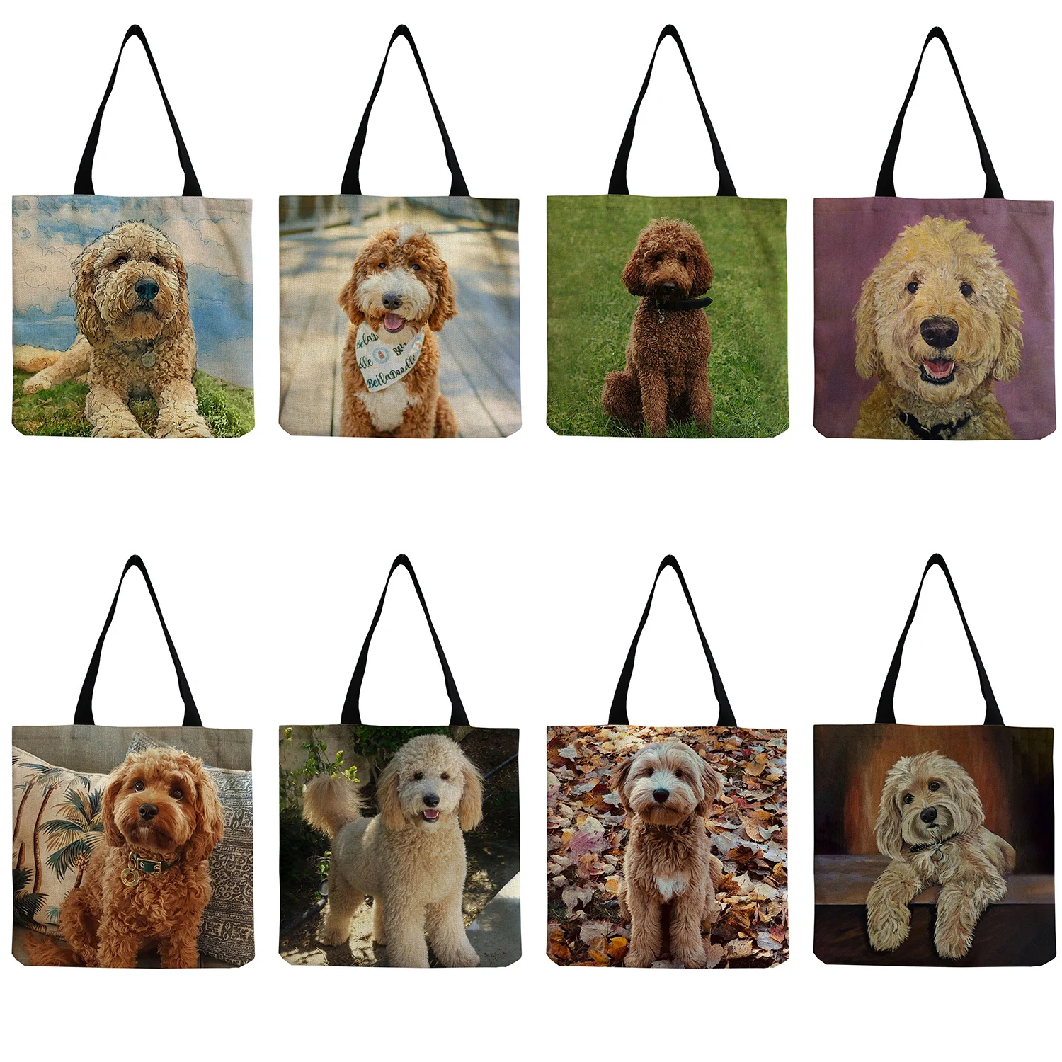 Маслена живопис Златен пудел голяма пазарска чанта Модна пазарска чанта Сгъваема персонализирана животински модел дизайн сладък куче отпечатани жени чанти