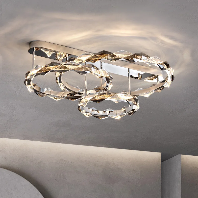 Модерен луксозен LED кристален таван полилей кръгъл хром блясък кухня остров лампа спалня проучване трапезария декор осветително тяло