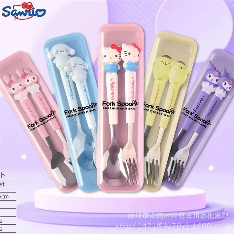 Нов комплект прибори за хранене Sanrio Сладък Kuromi Melody канела лъжица и вилица прибори за хранене Stainle стомана комплект студент доставки форма прибори за хранене