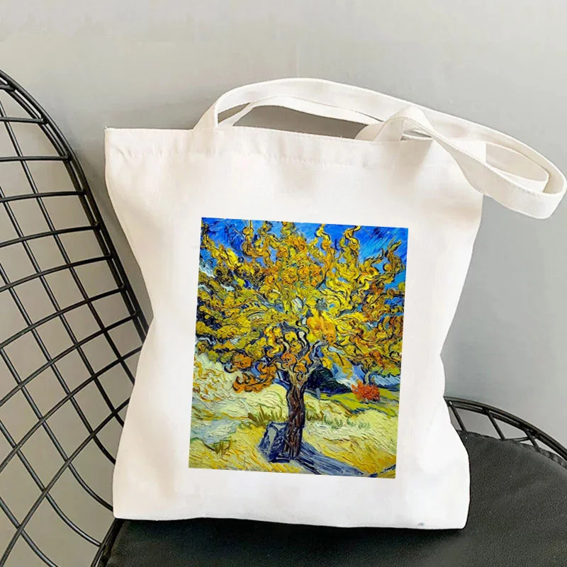 Нов купувач Ван Гог живопис с маслени бои платно чанта купувач чанта момиче чанта голяма пазарска чанта рамо дама чанта голяма пазарска чанта за жени за многократна употреба чанта