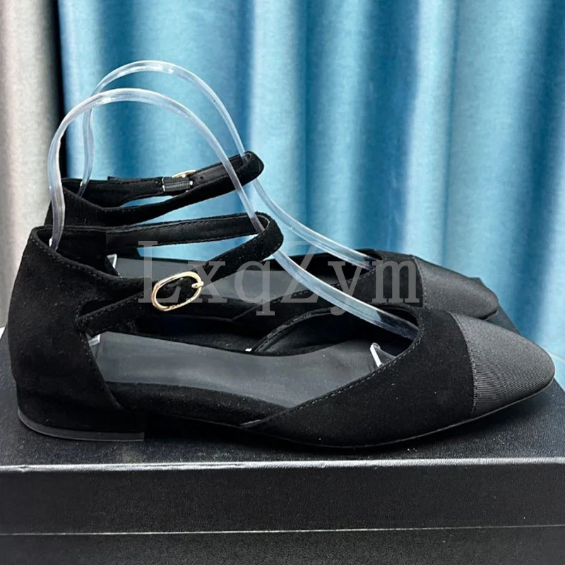 Нов луксозен дизайн Лято Дамски сандали Катарама каишка Обувки заострени Сладки дами елегантен темперамент Смесен цвят Ниски токчета
