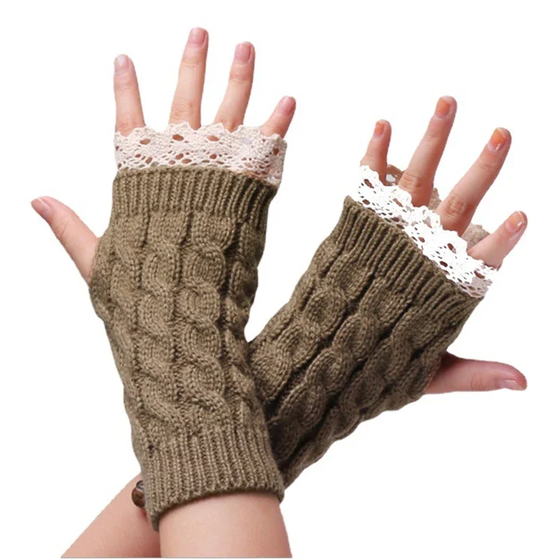 Нова дантела ръкавици без пръсти дамски ръкавици зимни топли сладък студент писане писане половин пръст акрилни плетени ръкавици ръкавици y2k