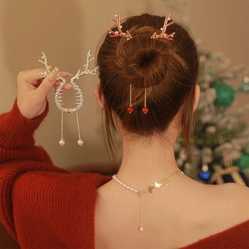 Нова Коледа лосове рог пискюл фиба Корея сладък щипка за коса конска опашка кок лента за глава за жени момиче аксесоари за коса