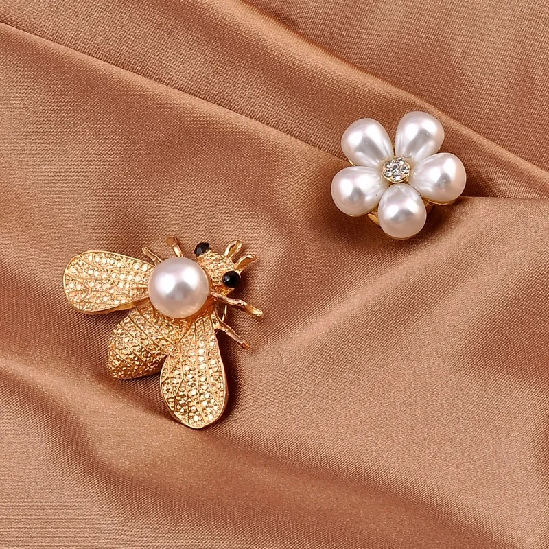 Нова мода пчелен магнит брошка перла кристал цвете безопасно хиджаб без дупка щифтове риза шал ключалката брошки за жени аксесоари