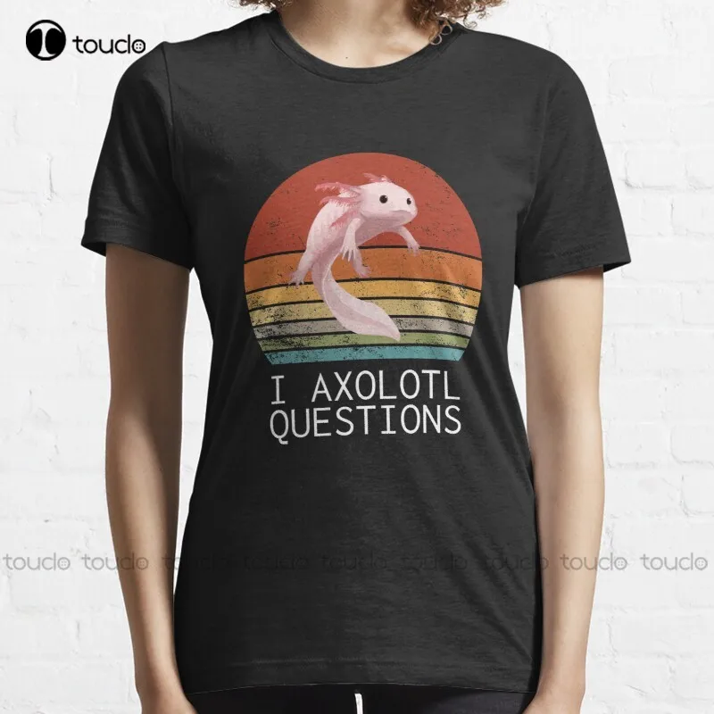 Нова риза Axolotl I Axolotl Въпроси Реколта подаръци смешно сладък Axolotl тениска тениска памук тениска