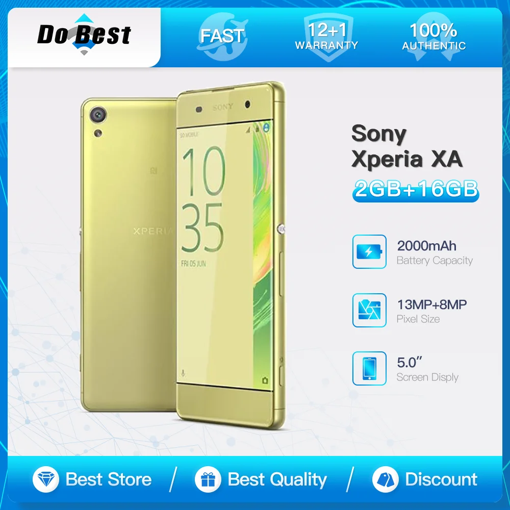 Оригинален Sony Xperia XA F3111 F3112 4G LTE Мобилен телефон 5.0'' 2GB RAM 16GB ROM Android SmartPhone 13MP Single/Dual SIM Мобилен телефон