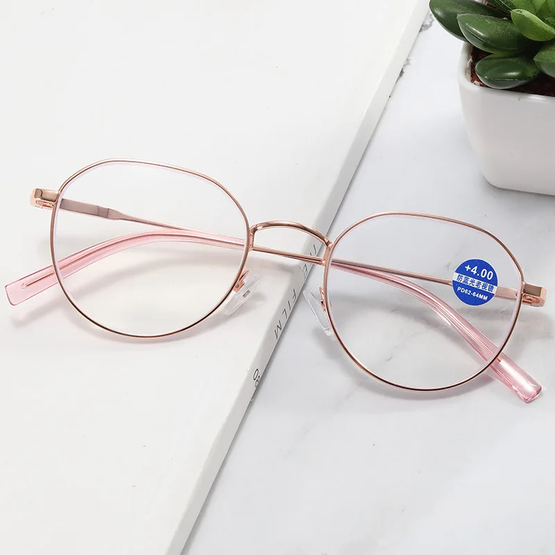  Очила за четене Жени Очила със синя светлина Ретро класически метал Пресбиопична тенденция Личност +1.0 До +4.0