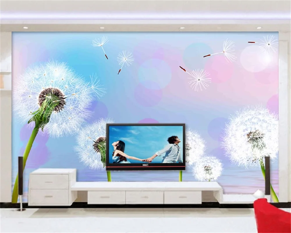 Персонализиран тапет синьо небе и бели облаци глухарче пролет цвете език хол телевизор фон стена декорация живопис