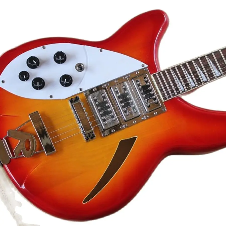 Персонализирана лява ръка, цвят на черешов цвят, полукуха електрическа китара, гриф от палисандрово дърво, безплатна доставка