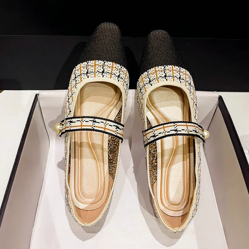 Плоски обувки за жени Пролет Есен Flying Мери Джейн обувки трикотажни квадратни пръсти случайни луксозни обувки мокасини жени дамски обувки