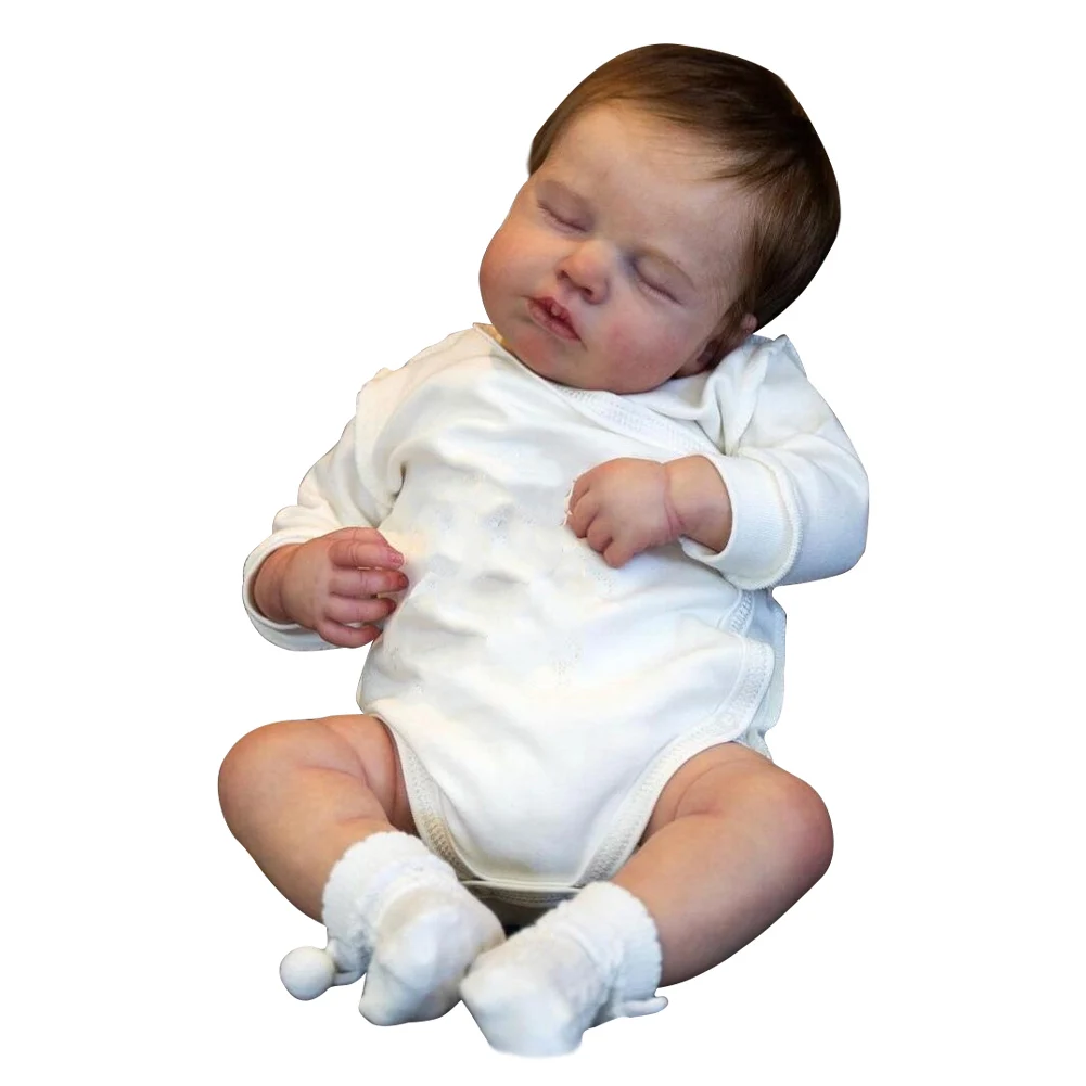 Преродени бебешки кукли силиконова симулация Бебешки кукли с кестенява коса Комплект кукли за обличане 49CM за деца Подаръци Бебешки играчки за придружители