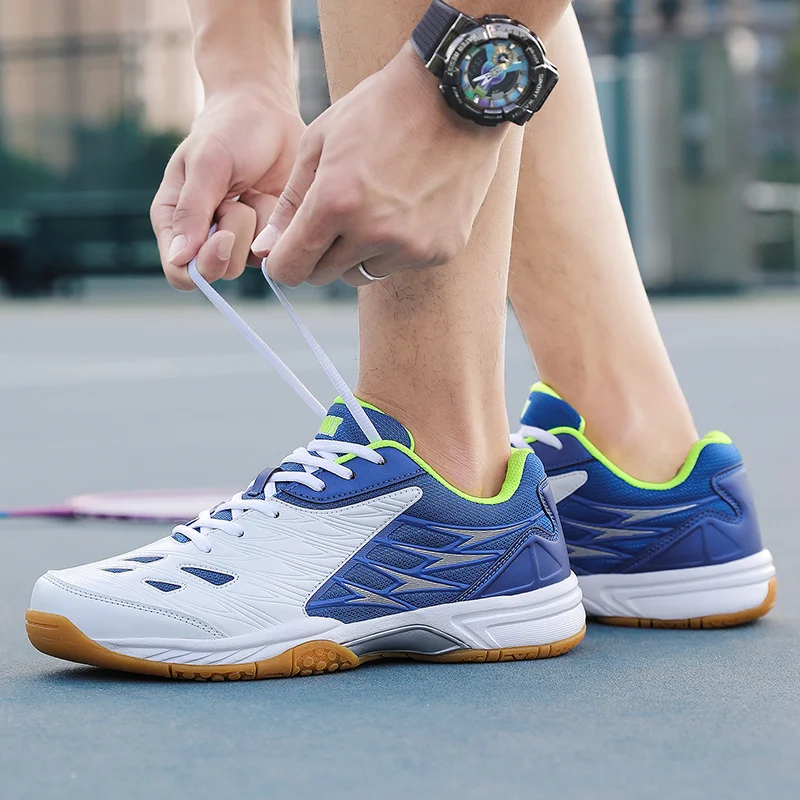 Пролет нова марка синьо мъжки тенис маратонки професионални нехлъзгащи бадминтон обувки мъже светлина плюс размер 48 волейбол обувки мъж