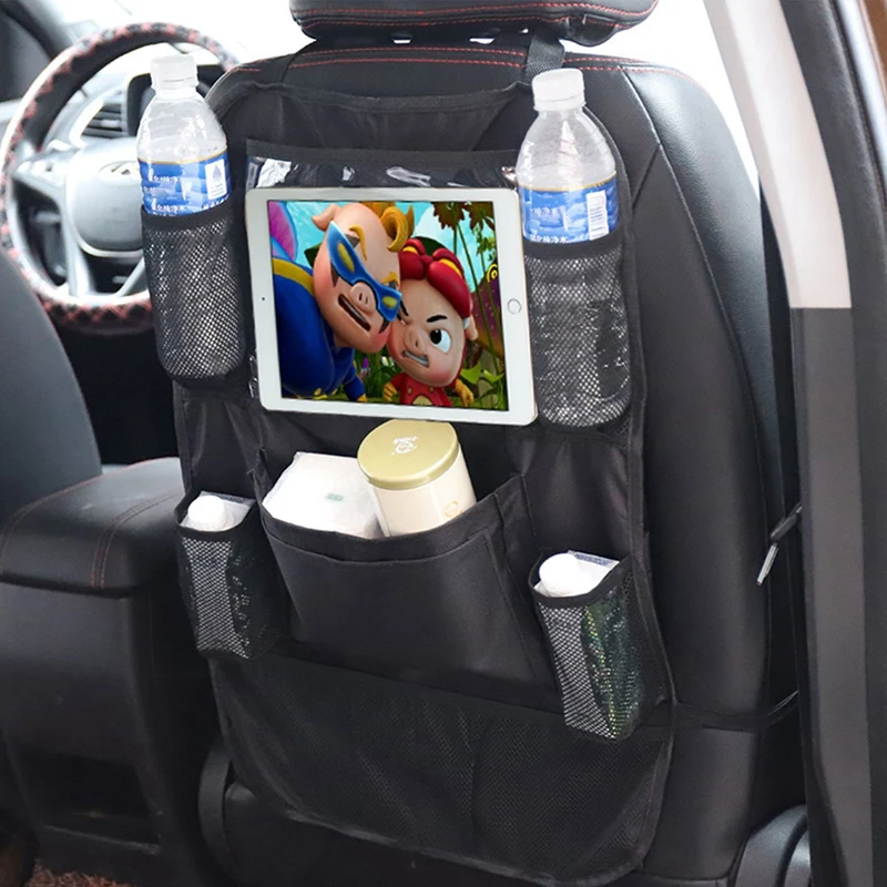 Пътуване с кола Универсален организатор на облегалката на седалката със сензорен екран Държач за таблет Мулти джобове за съхранение Протектори за седалки Покритие за деца