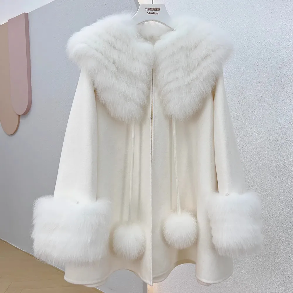 Реална кожа пачуърк двойна гърда 100% вълна палто жени корейски мода хлабав наметало есен зима яке