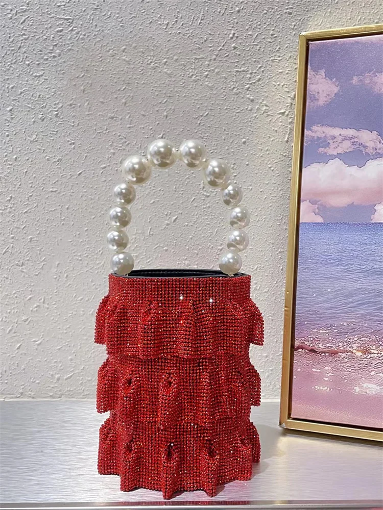 Реколта перлена кофа чанти за жени 2023 Нов луксозен дизайнер Дамски чанти Диаманти Шнур Вечерни чанти Чанти с горна дръжка