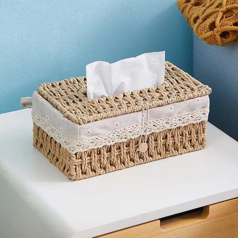 Ръчно тъкани тъкан кутия хол маса декорация ключ съхранение кошница салфетка чекмедже